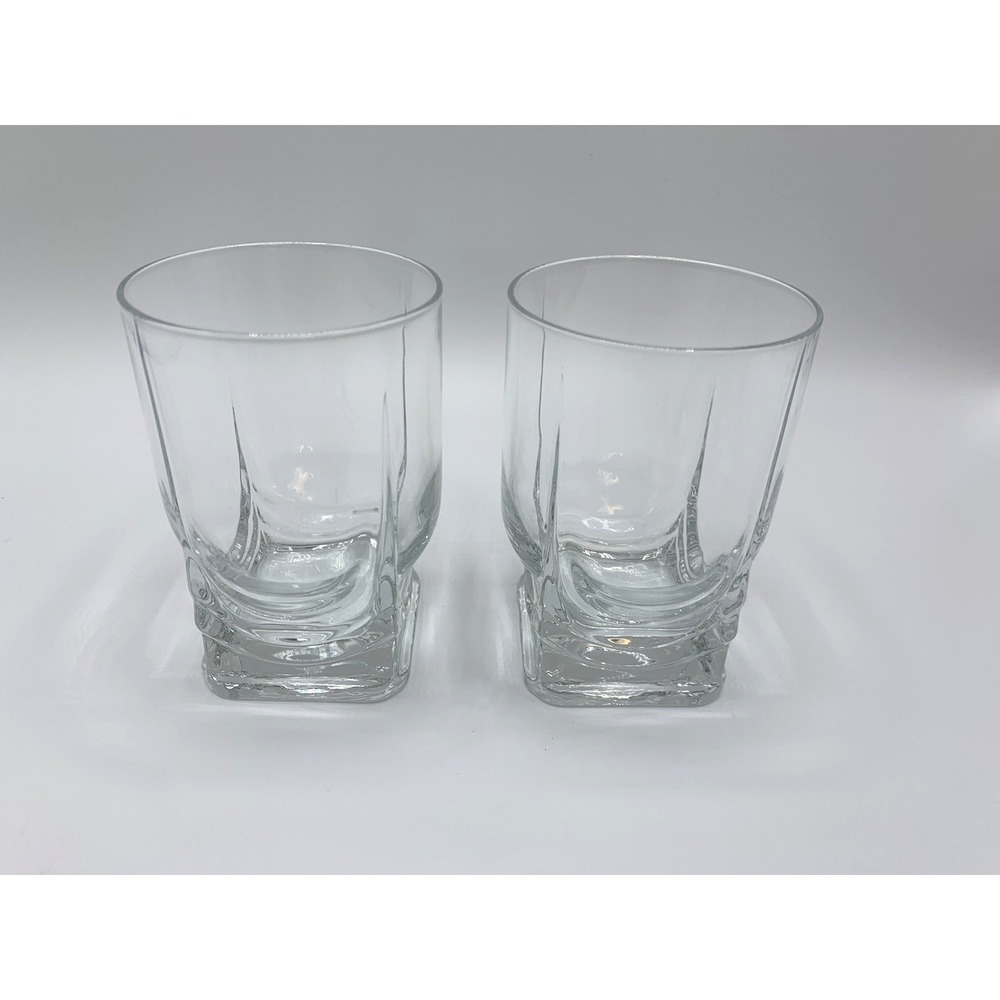 Iittala GEO Double Old Fashioned Whiskey Glasses Art Deco MCM 12oz 4.5" Set of 2